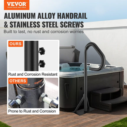 Hot Tub Handrail, 360 Rotatable Spa Side Handrail with 35"-57" Adjustable Height, Rust-proof Aluminum Spa Step Hot Tub Hand Rail with Slide-Under Mount Base for Indoor & Outdoor, 600LBS Capacity.