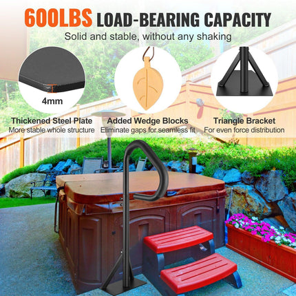 Hot Tub Handrail, 360 Rotatable Spa Side Handrail with 35"-57" Adjustable Height, Rust-proof Aluminum Spa Step Hot Tub Hand Rail with Slide-Under Mount Base for Indoor & Outdoor, 600LBS Capacity.