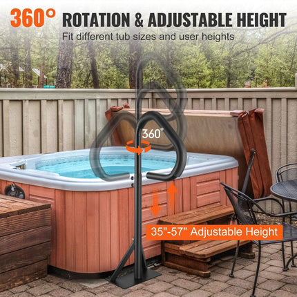 Hot Tub Handrail, 360 Rotatable Spa Side Handrail with 35"-57" Adjustable Height, Rust-proof Aluminum Spa Step Hot Tub Hand Rail with Slide-Under Mount Base for Indoor & Outdoor, 600LBS Capacity.