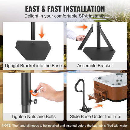 Hot Tub Handrail, 360 Rotatable Spa Side Handrail with 35"-57" Adjustable Height, Rust-proof Aluminum Spa Step Hot Tub Hand Rail with Slide-Under Mount Base for Indoor & Outdoor, 600LBS Capacity.