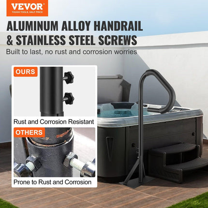 Hot Tub Handrail, 360 Rotatable Spa Side Handrail with 48"-63" Adjustable Height, Rust-proof Aluminum Spa Step Hot Tub Hand Rail with Slide-Under Mount Base for Indoor & Outdoor, 600LBS Capacity.