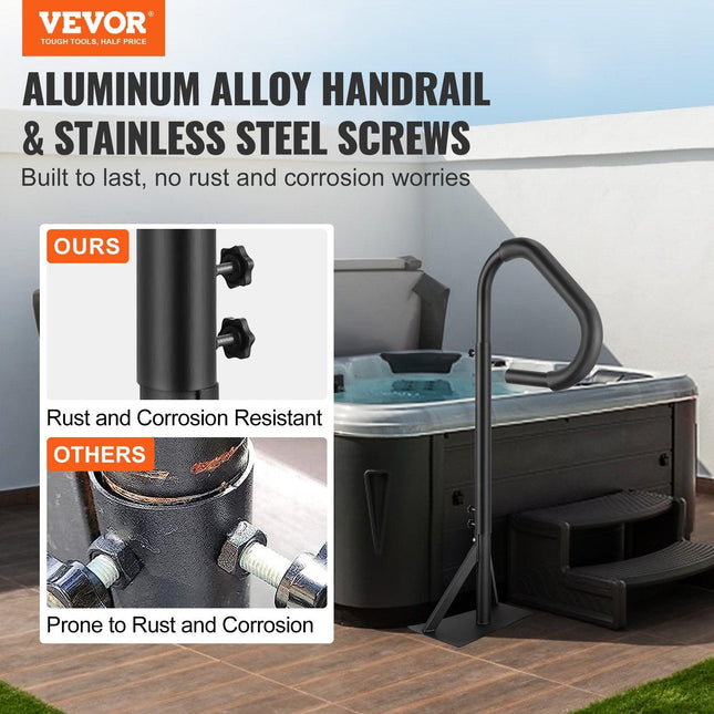 Hot Tub Handrail, 360 Rotatable Spa Side Handrail with 48"-63" Adjustable Height, Rust-proof Aluminum Spa Step Hot Tub Hand Rail with Slide-Under Mount Base for Indoor & Outdoor, 600LBS Capacity.