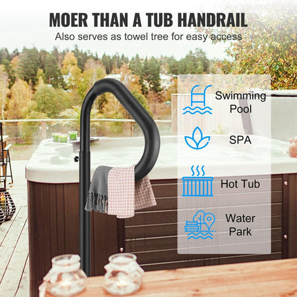 Hot Tub Handrail, 360 Rotatable Spa Side Handrail with 48"-63" Adjustable Height, Rust-proof Aluminum Spa Step Hot Tub Hand Rail with Slide-Under Mount Base for Indoor & Outdoor, 600LBS Capacity.