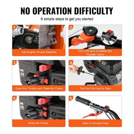 Tiller Cultivator Gas Powered, 212CC 4-Stroke Garden Cultivator, Tiller with 4 Steel Adjustable Rear Tines for Lawn, Garden and Field Soil Cultivation.