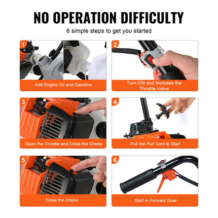 Tiller Cultivator Gas Powered, 31CC 4-Stroke Garden Cultivator, Tiller with 4 Steel Adjustable Front Tines for Lawn, Garden and Field Soil Cultivation.