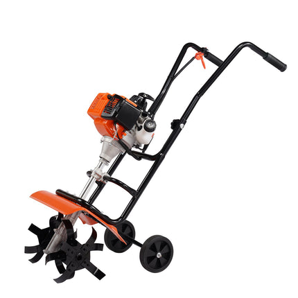 Tiller Cultivator Gas Powered, 31CC 4-Stroke Garden Cultivator, Tiller with 4 Steel Adjustable Front Tines for Lawn, Garden and Field Soil Cultivation.