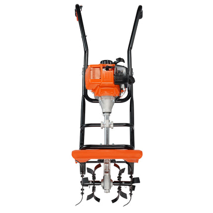 Tiller Cultivator Gas Powered, 31CC 4-Stroke Garden Cultivator, Tiller with 4 Steel Adjustable Front Tines for Lawn, Garden and Field Soil Cultivation.