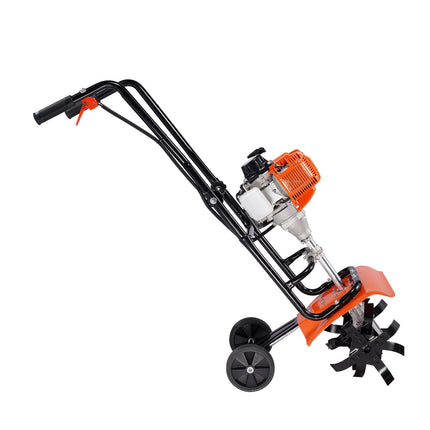 Tiller Cultivator Gas Powered, 31CC 4-Stroke Garden Cultivator, Tiller with 4 Steel Adjustable Front Tines for Lawn, Garden and Field Soil Cultivation.