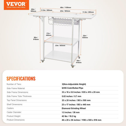 Heat Press Table 3Tier Movable Heat Press Stand Foldable with Wheels White.