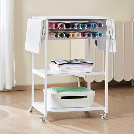 Heat Press Table 3Tier Movable Heat Press Stand Foldable with Wheels White.