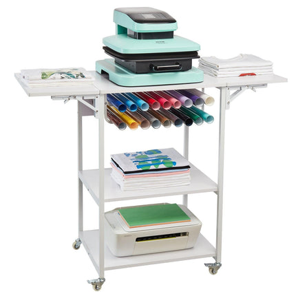 Heat Press Table 3Tier Movable Heat Press Stand Foldable with Wheels White.