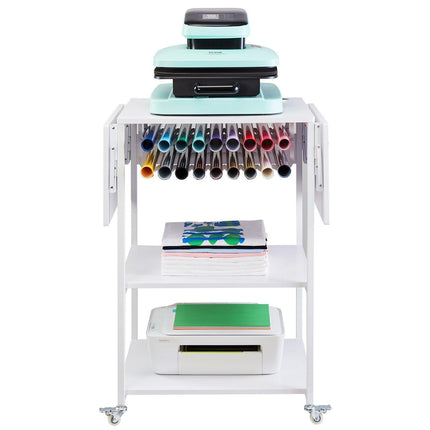 Heat Press Table 3Tier Movable Heat Press Stand Foldable with Wheels White.