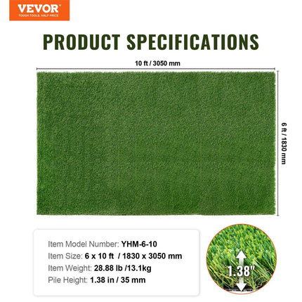 Artifical Grass, 6 x 10 ft Rug Green Turf, 1.38"Fake Door Mat Outdoor Patio Lawn Decoration, Easy to Clean with Drainage Holes, Perfect For Multi-Purpose Home Indoor Entryway Scraper Dog Mats.