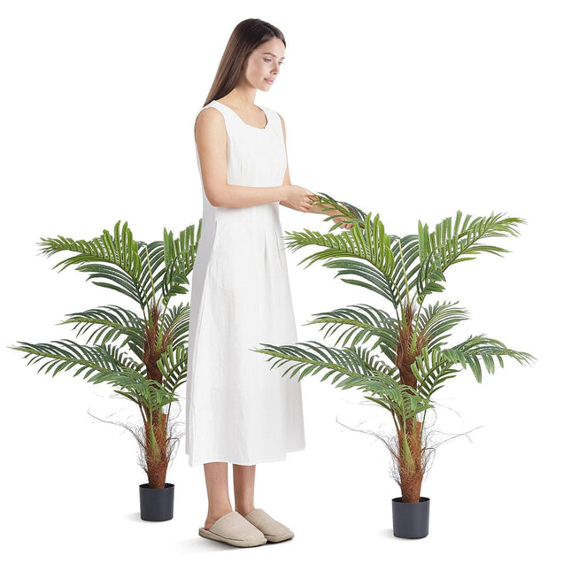 Artificial Palm Tree, 1219mm Tall Faux Plant, Secure PE Material & Anti-Tip Tilt Protection Low-Maintenance Plant, Lifelike Green Fake Tree for Home Office Warehouse Decor Indoor Outdoor.