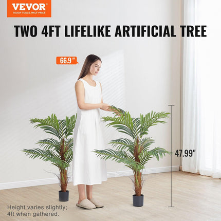 Artificial Palm Tree, 1219mm Tall Faux Plant, Secure PE Material & Anti-Tip Tilt Protection Low-Maintenance Plant, Lifelike Green Fake Tree for Home Office Warehouse Decor Indoor Outdoor.