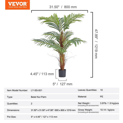 Artificial Palm Tree, 1219mm Tall Faux Plant, Secure PE Material & Anti-Tip Tilt Protection Low-Maintenance Plant, Lifelike Green Fake Tree for Home Office Warehouse Decor Indoor Outdoor.