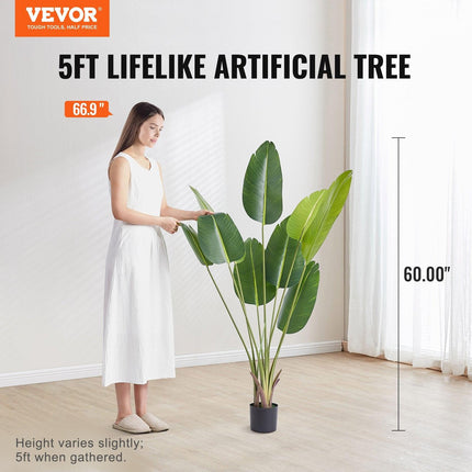 Artificial Birds Of Paradise Tree, 1.5m Tall Faux Plant, PE Material & Anti-Tip Tilt Protection Low-Maintenance Plant, Lifelike Green Fake Tree for Home Office Warehouse Decor Indoor Outdoor.