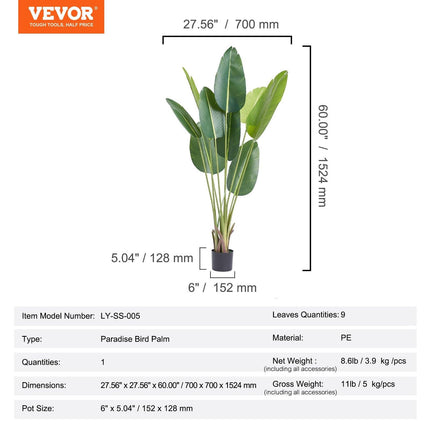 Artificial Birds Of Paradise Tree, 1.5m Tall Faux Plant, PE Material & Anti-Tip Tilt Protection Low-Maintenance Plant, Lifelike Green Fake Tree for Home Office Warehouse Decor Indoor Outdoor.