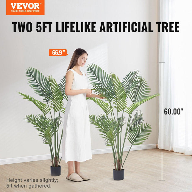Artificial Palm Tree, 1.5m Tall Faux Plant, Secure PE Material & Anti-Tip Tilt Protection Low-Maintenance Plant, Lifelike Green Fake Tree for Home Office Warehouse Decor Indoor Outdoor.