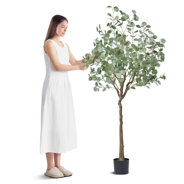 Artificial Eucalyptus Tree, 15.2cm Tall Faux Plant, Secure PE Material & Anti-Tip Tilt Protection Low-Maintenance Plant, Lifelike Green Fake Potted Tree for Home Office Decor Indoor Outdoor.