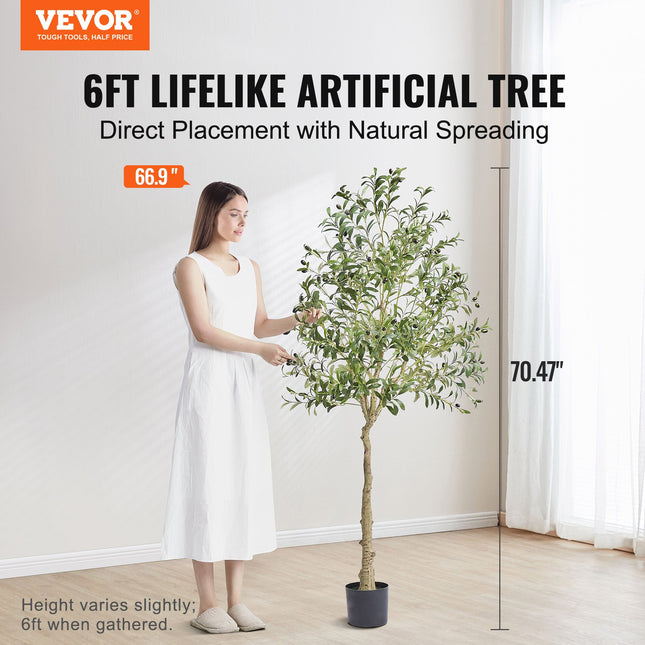 Artificial Olive Tree, 15.2cm Tall Faux Plant, Secure PE Material & Anti-Tip Tilt Protection Low-Maintenance Plant, Lifelike Green Fake Potted Tree for Home Office Warehouse Decor Indoor Outdoor.