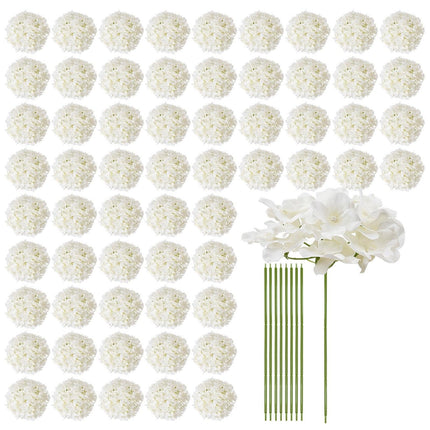 Artificial Flowers, 105 pcs Real Looking White Silk Fake Hydrangea Bulk, White Faux Bridal Shower with Stems for DIY Wedding Bouquets, Home Centerpieces Arrangements, Party Tables Decorations.