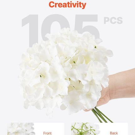 Artificial Flowers, 105 pcs Real Looking White Silk Fake Hydrangea Bulk, White Faux Bridal Shower with Stems for DIY Wedding Bouquets, Home Centerpieces Arrangements, Party Tables Decorations.
