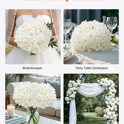 Artificial Flowers, 105 pcs Real Looking White Silk Fake Hydrangea Bulk, White Faux Bridal Shower with Stems for DIY Wedding Bouquets, Home Centerpieces Arrangements, Party Tables Decorations.