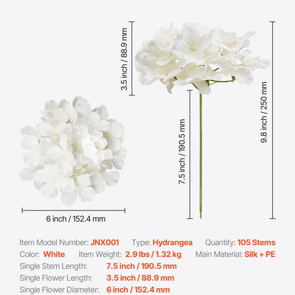 Artificial Flowers, 105 pcs Real Looking White Silk Fake Hydrangea Bulk, White Faux Bridal Shower with Stems for DIY Wedding Bouquets, Home Centerpieces Arrangements, Party Tables Decorations.
