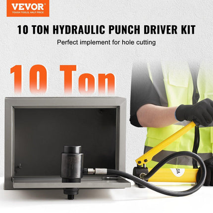 10 Ton Hydraulic Knockout Punch Kit, 1/2" to 2" Conduit Hole Cutter Set, KO Tool Kits with Puncher 6 Piece, Metal Sheet Driver Tools, For Aluminum, Brass, Stainless Steel, Fiberglass and Plastic.