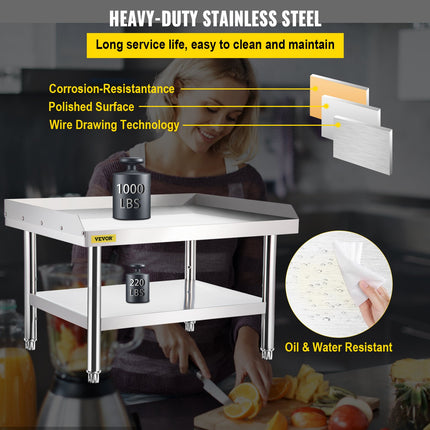 Stainless Steel Equipment Grill Stand, 122 x 76 x 61cm Stainless Table, Grill Stand Table with Adjustable Storage Undershelf, Equipment Stand Grill Table for Hotel, Home, Restaurant Kitchen.