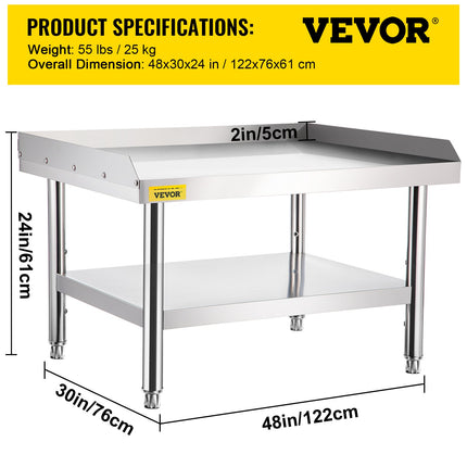 Stainless Steel Equipment Grill Stand, 122 x 76 x 61cm Stainless Table, Grill Stand Table with Adjustable Storage Undershelf, Equipment Stand Grill Table for Hotel, Home, Restaurant Kitchen.