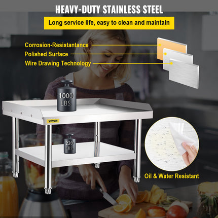 Stainless Steel Equipment Grill Stand, 152x76x61 cm Stainless Table, Grill Stand Table with Adjustable Storage Undershelf, Equipment Stand Grill Table for Hotel, Home, Restaurant Kitchen.