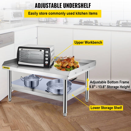 Stainless Steel Equipment Grill Stand, 152x76x61 cm Stainless Table, Grill Stand Table with Adjustable Storage Undershelf, Equipment Stand Grill Table for Hotel, Home, Restaurant Kitchen.