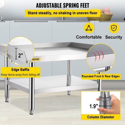 Stainless Steel Equipment Grill Stand, 152x76x61 cm Stainless Table, Grill Stand Table with Adjustable Storage Undershelf, Equipment Stand Grill Table for Hotel, Home, Restaurant Kitchen.