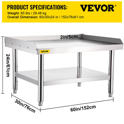 Stainless Steel Equipment Grill Stand, 152x76x61 cm Stainless Table, Grill Stand Table with Adjustable Storage Undershelf, Equipment Stand Grill Table for Hotel, Home, Restaurant Kitchen.