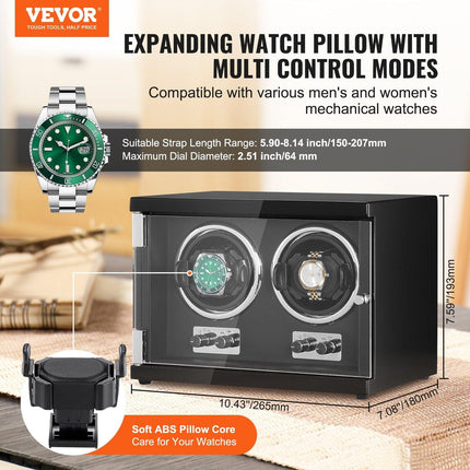 Watch Winder, Dual Watch Winder for Men's and Women's Automatic Watch, with 2 Super Quiet Japanese Mabuchi Motors, Blue LED Light and Adapter, High-Density Board Shell and Black PU.