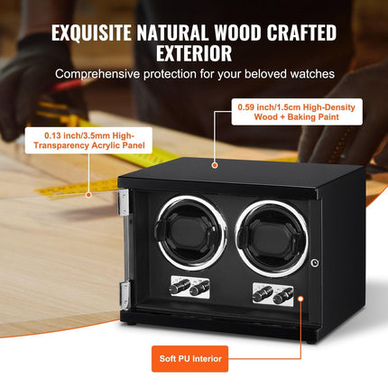 Watch Winder, Dual Watch Winder for Men's and Women's Automatic Watch, with 2 Super Quiet Japanese Mabuchi Motors, Blue LED Light and Adapter, High-Density Board Shell and Black PU.