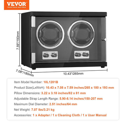 Watch Winder, Dual Watch Winder for Men's and Women's Automatic Watch, with 2 Super Quiet Japanese Mabuchi Motors, Blue LED Light and Adapter, High-Density Board Shell and Black PU.