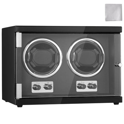Watch Winder, Dual Watch Winder for Men's and Women's Automatic Watch, with 2 Super Quiet Japanese Mabuchi Motors, Blue LED Light and Adapter, High-Density Board Shell and Black PU.