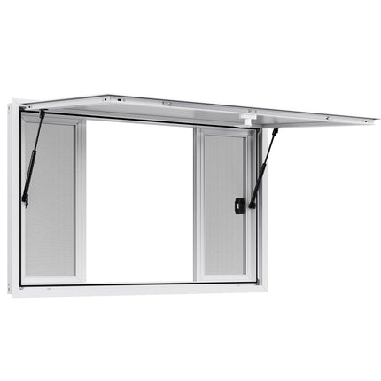 Concession Window 1346x838 mm, Aluminum Alloy Service Window for Food Truck, Up to 85 Degrees Stand Serving Window with 4 Sliding Windows, Awning Door, and Drag Hook, for Concession Trailers.
