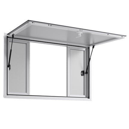 Concession Window 1346x838 mm, Aluminum Alloy Service Window for Food Truck, Up to 85 Degrees Stand Serving Window with 4 Sliding Windows, Awning Door, and Drag Hook, for Concession Trailers.