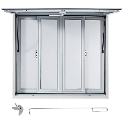 Concession Window, 91.4 x 91.4 cm Aluminum Alloy Food Truck Service Window with 4 Horizontal Sliding Screen Windows & Awning Door & Drag Hook, Serving Window for Food Trucks Concession Trailers.