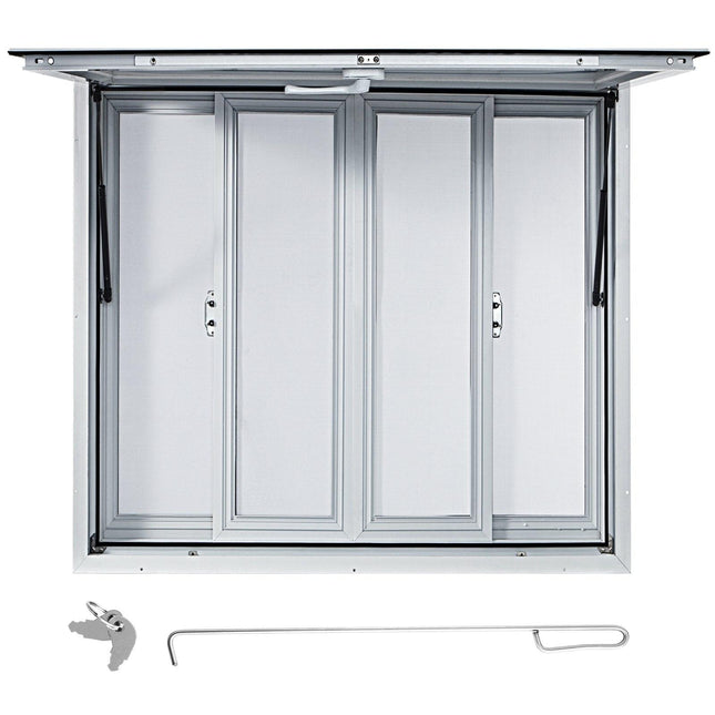Concession Window, 91.4 x 91.4 cm Aluminum Alloy Food Truck Service Window with 4 Horizontal Sliding Screen Windows & Awning Door & Drag Hook, Serving Window for Food Trucks Concession Trailers.