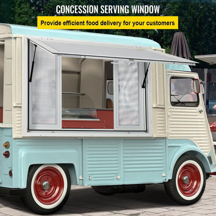 Concession Window, 91.4 x 91.4 cm Aluminum Alloy Food Truck Service Window with 4 Horizontal Sliding Screen Windows & Awning Door & Drag Hook, Serving Window for Food Trucks Concession Trailers.