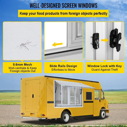 Concession Window, 91.4 x 91.4 cm Aluminum Alloy Food Truck Service Window with 4 Horizontal Sliding Screen Windows & Awning Door & Drag Hook, Serving Window for Food Trucks Concession Trailers.