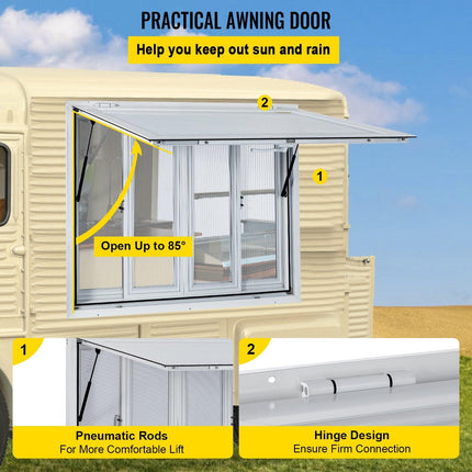 Concession Window, 91.4 x 91.4 cm Aluminum Alloy Food Truck Service Window with 4 Horizontal Sliding Screen Windows & Awning Door & Drag Hook, Serving Window for Food Trucks Concession Trailers.