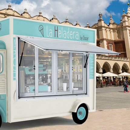 Concession Window, 91.4 x 91.4 cm Aluminum Alloy Food Truck Service Window with 4 Horizontal Sliding Screen Windows & Awning Door & Drag Hook, Serving Window for Food Trucks Concession Trailers.