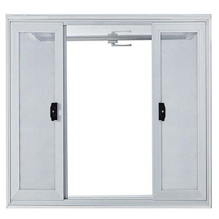Concession Window, 91.4 x 91.4 cm Aluminum Alloy Food Truck Service Window with 4 Horizontal Sliding Screen Windows & Awning Door & Drag Hook, Serving Window for Food Trucks Concession Trailers.