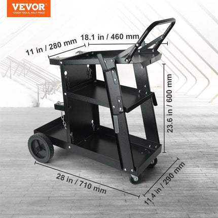 Welding Cart, 3-Tier Welder Cart Heavy Duty with 400 Lbs Weight Capacity, 360° Swivel Wheels, Tank Storage Safety Chains, Rolling MIG Welder Cart for TIG, ARC, MMA, Plasma Cutter Welding Machine.